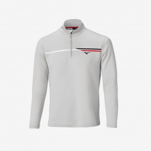 White Mizuno BREEZE T STRIPE QUARTER ZIP | CA_MZN45221