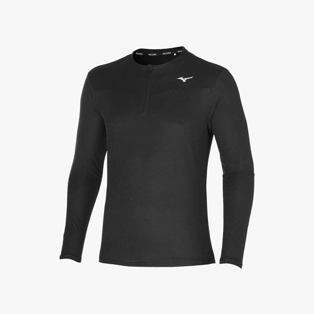 Black Mizuno DRY AEROFLOW LONG SLEEVE HALF ZIP | CA_MZN16606