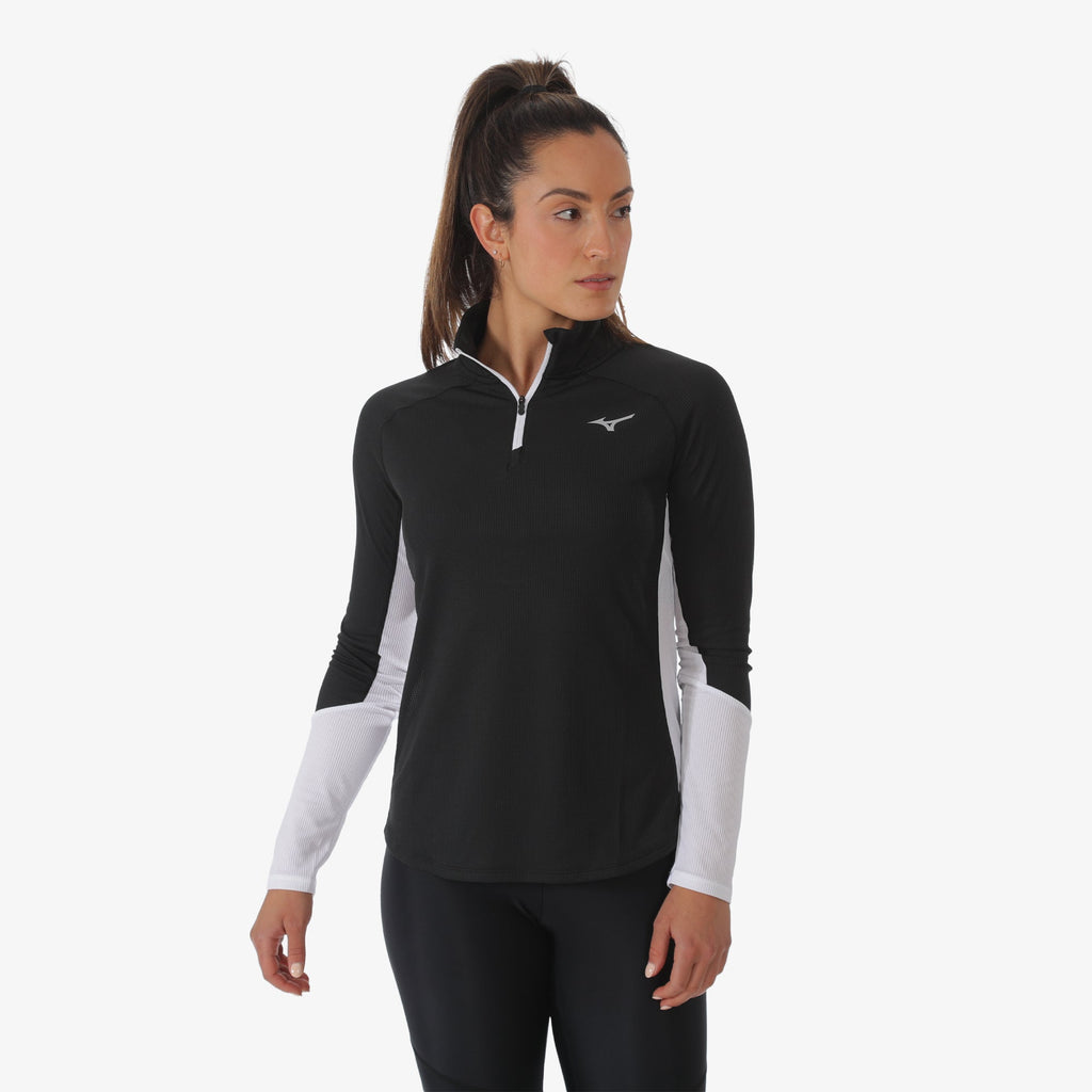 Black Mizuno DRY AEROFLOW LONG SLEEVE HALF ZIP | CA_MZN62324