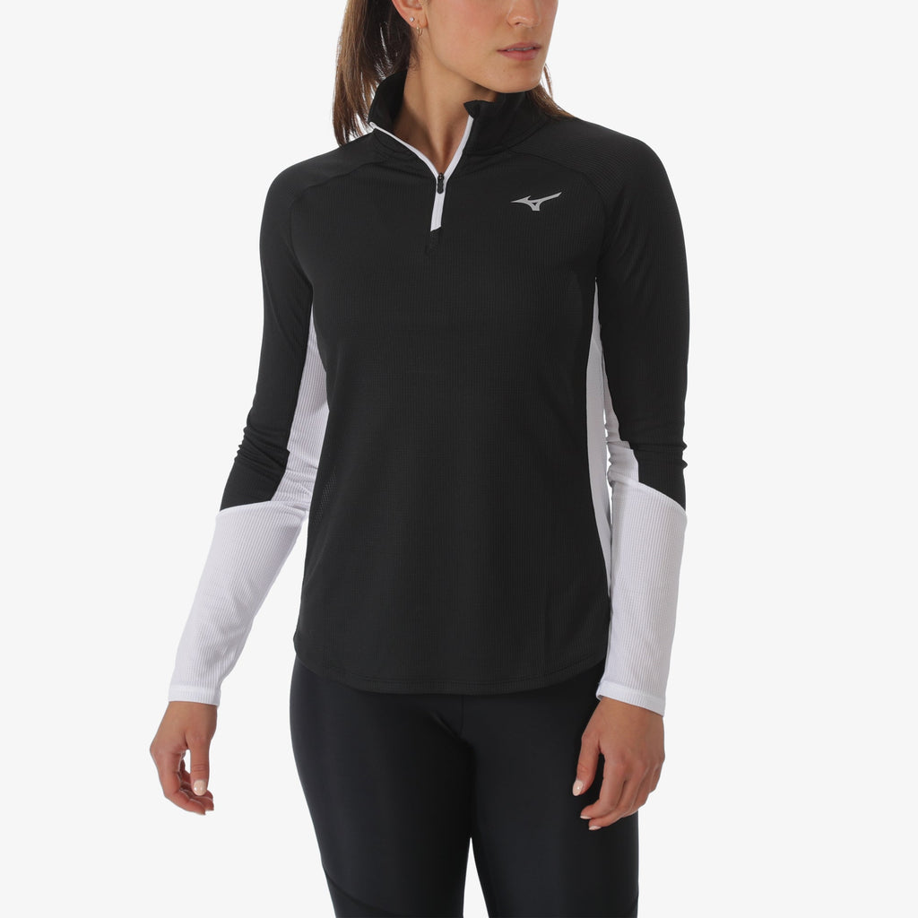 Black Mizuno DRY AEROFLOW LONG SLEEVE HALF ZIP | CA_MZN62324