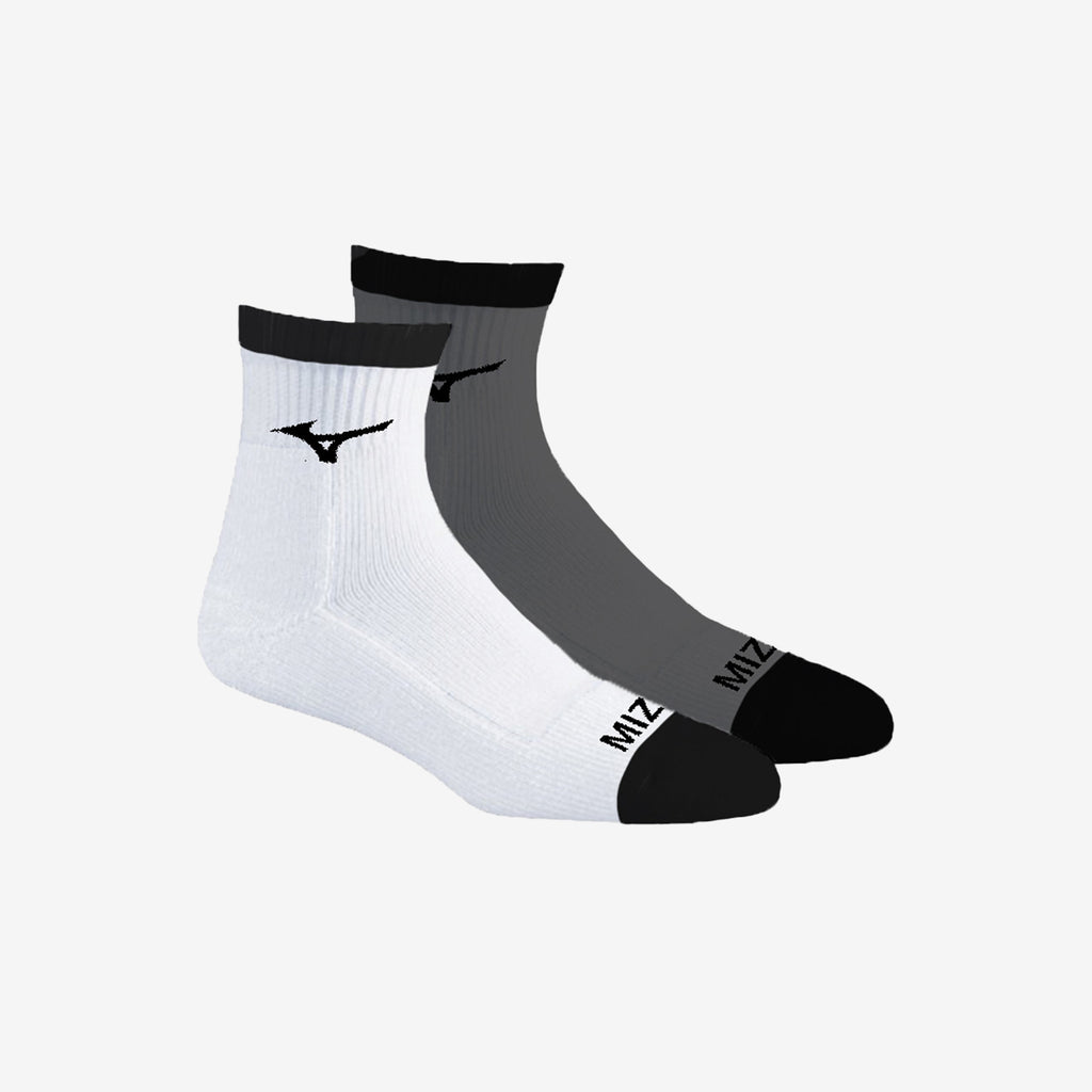 White Grey Mizuno QTR CREW FITTED SOCK (2-PACK) | CA_MZN96532